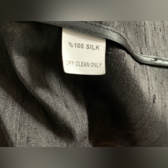 Shiny black silk long pleated dress with slits and short blazer 2 Pc suit US 12 - Picture 7 of 16